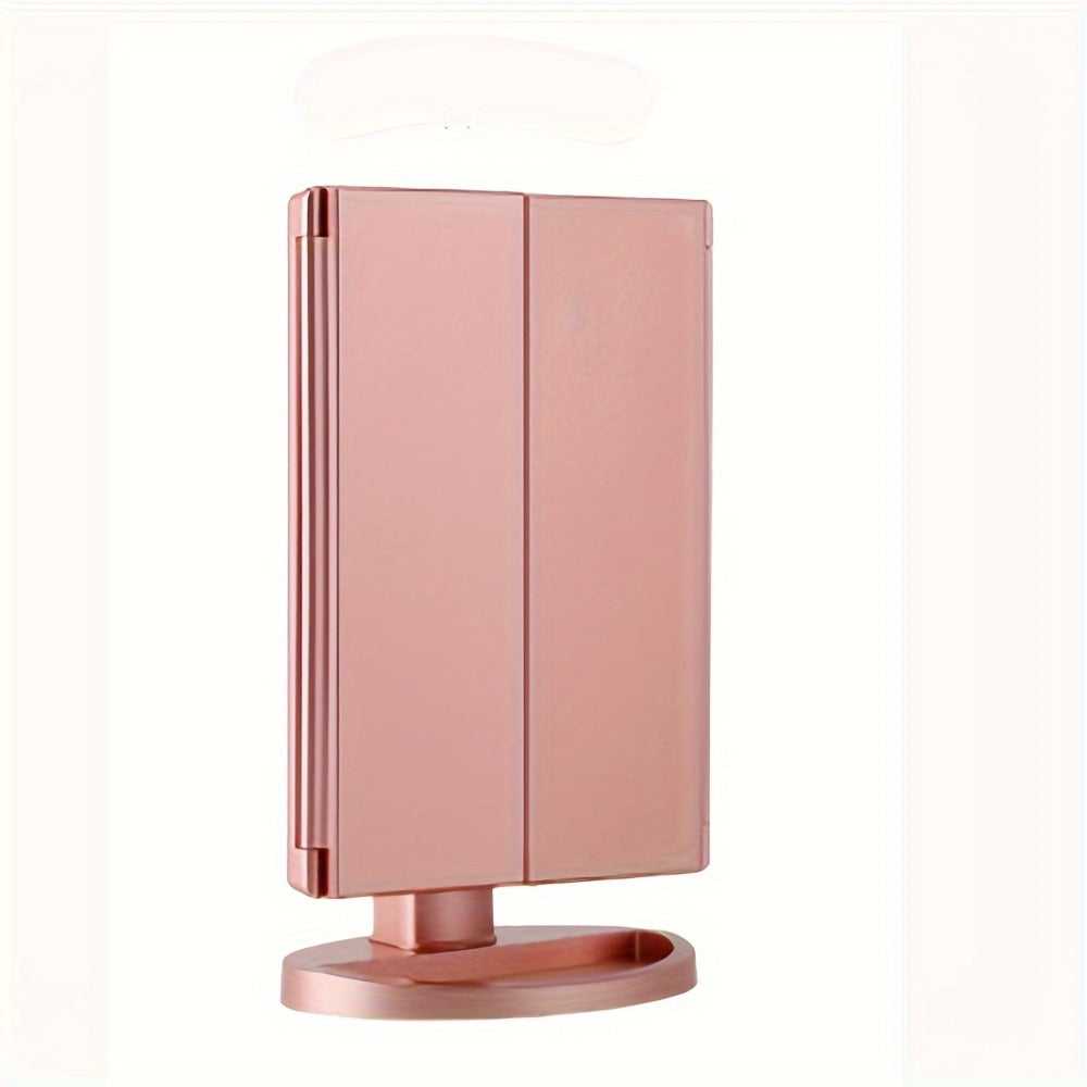 1pc Tri-folded Table Makeup Mirror - Standing Mirror With Lights, Smart LED Cosmetic Mirror, Multi-Color Adjustable Mirror, Double Door Folding Refill Mirror, USB Rechargeable, Desktop Makeup Mirror - For Women & Girls - Perf