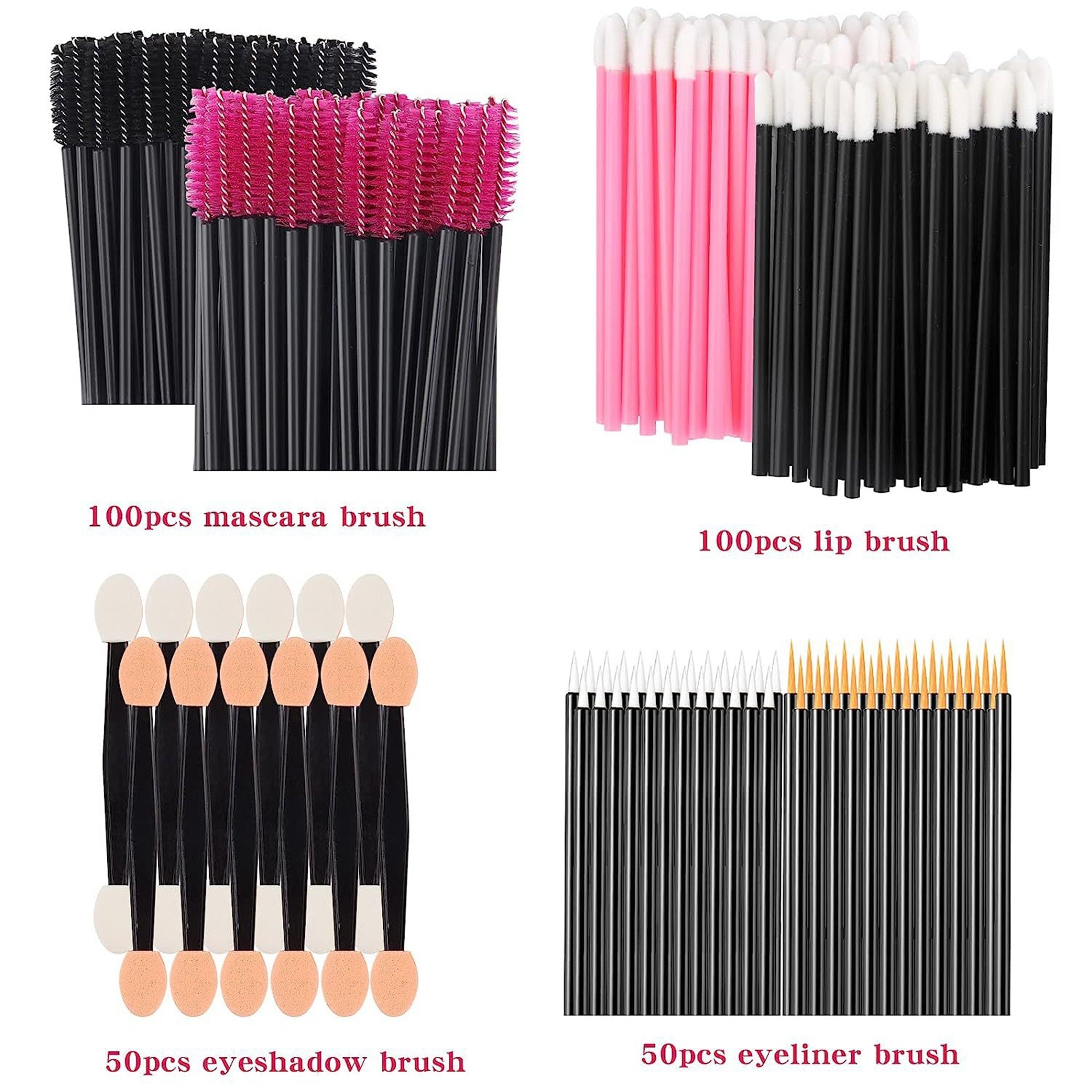 300pcs Disposable Makeup Tool Kit, 100pcs Lipstick Applicator Lip Stick 100pcs Mascara Eyelash Brush 50pcs Lip Liner Brush 50pcs Eyeshadow Brush 1 Portable Beauty Storage Box - Gift Set Mother's Day Gift