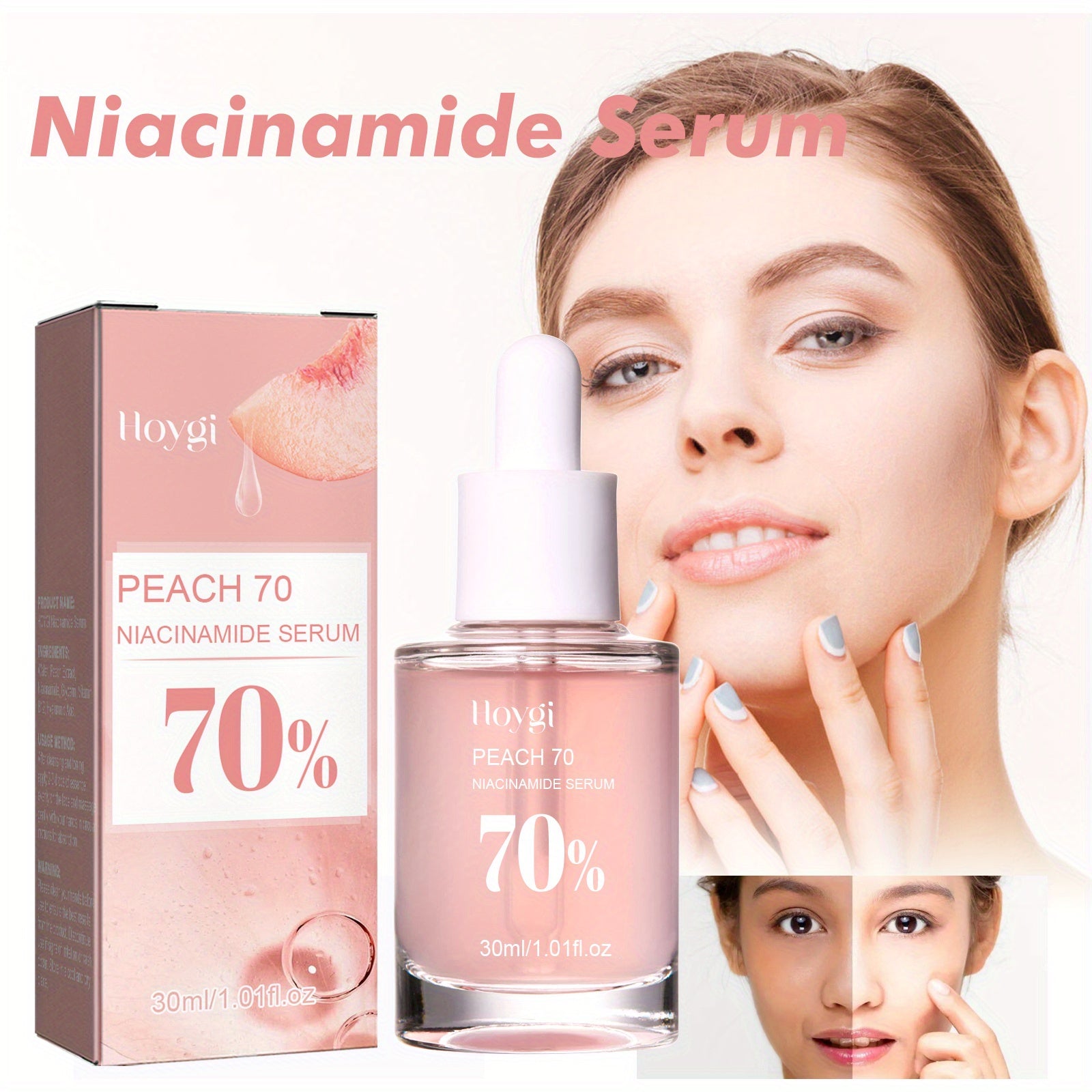 30ml Peach Glow Niacinamide Brightening Essence - Hydrates, Evens Skin Tone, and Plumps Fine Lines - With Peach Extract, Nicotinamide, and Glycerin, Daily Clean Beauty for Radiant Face