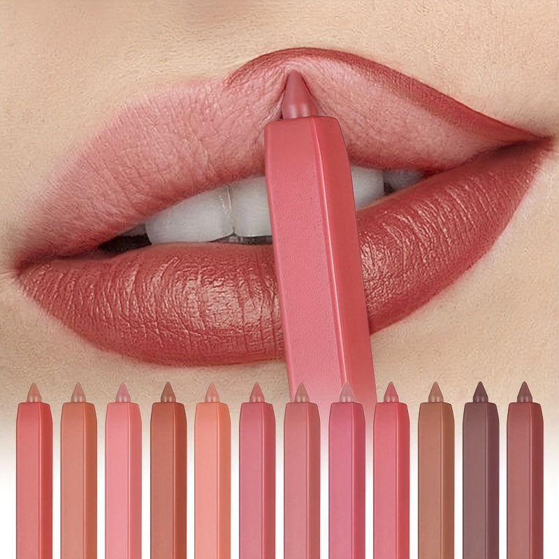 12 Color Lip Liner Set Long Lasting, Waterproof, Sweat Resistant, Easy to Color, Fade Resistant Lip Gloss Set Beauty Makeup, Valentine's Day Gift