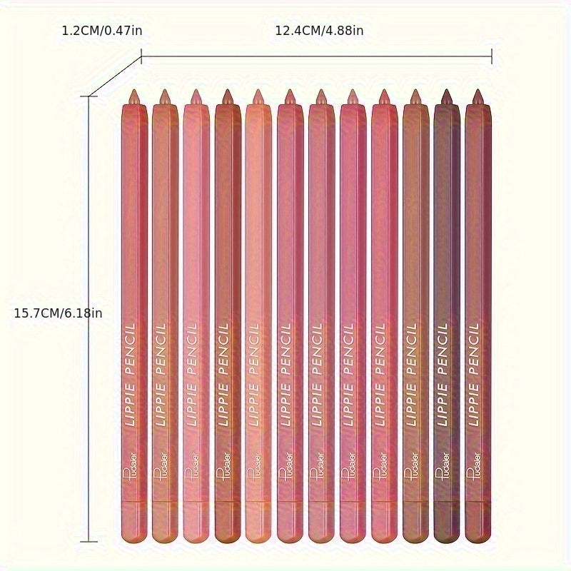 12 Color Lip Liner Set Long Lasting, Waterproof, Sweat Resistant, Easy to Color, Fade Resistant Lip Gloss Set Beauty Makeup, Valentine's Day Gift