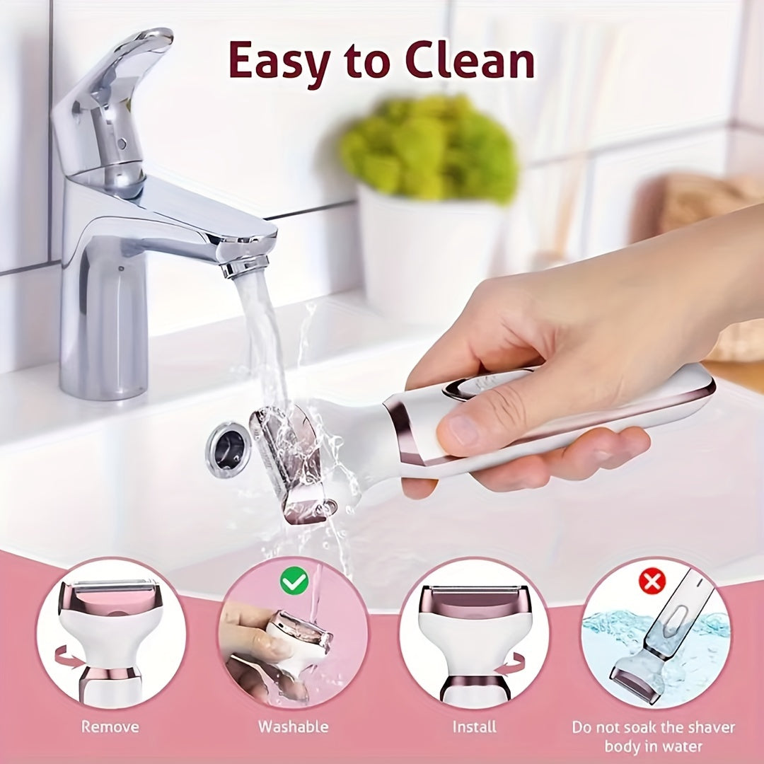 Women'S Electric Razor, 4-in-1 Rechargeable Beauty Kit, Women'S Face, Nose, Legs And Underarm Electric Razor, Women'S Dry And Wet Painless Bikini Trimmer, Easy To Remove Excess Hair, Rechargeable, Portable, For Wife And Girlf