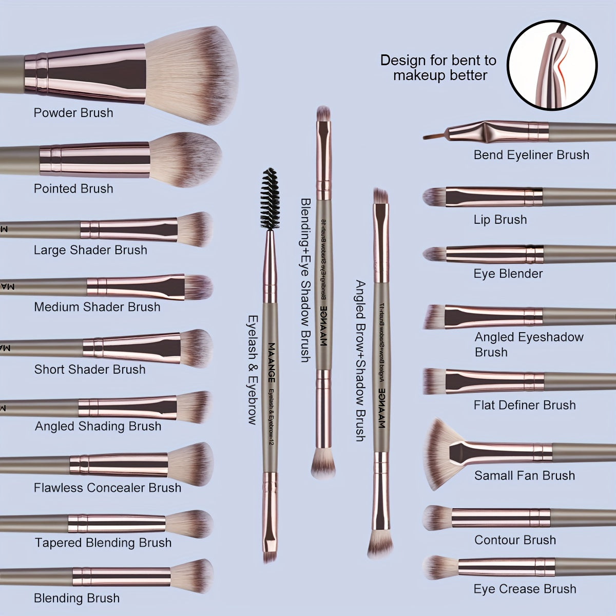 [Makeup Brushes Set 20 Pcs] Makeup Brushes Set 20 Pcs Makeup Brush Set, Premium Synthetic Powder Concealers Eye Shadows Eyeliner Make Up Brushes Full Beauty Maker Up Kit For Beginner Professional Makeup Artist