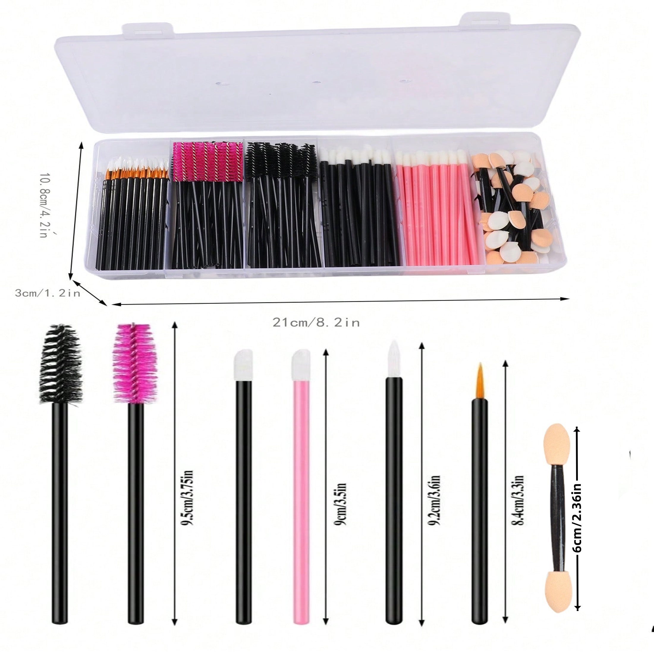 300pcs Disposable Makeup Tool Kit, 100pcs Lipstick Applicator Lip Stick 100pcs Mascara Eyelash Brush 50pcs Lip Liner Brush 50pcs Eyeshadow Brush 1 Portable Beauty Storage Box - Gift Set Mother's Day Gift