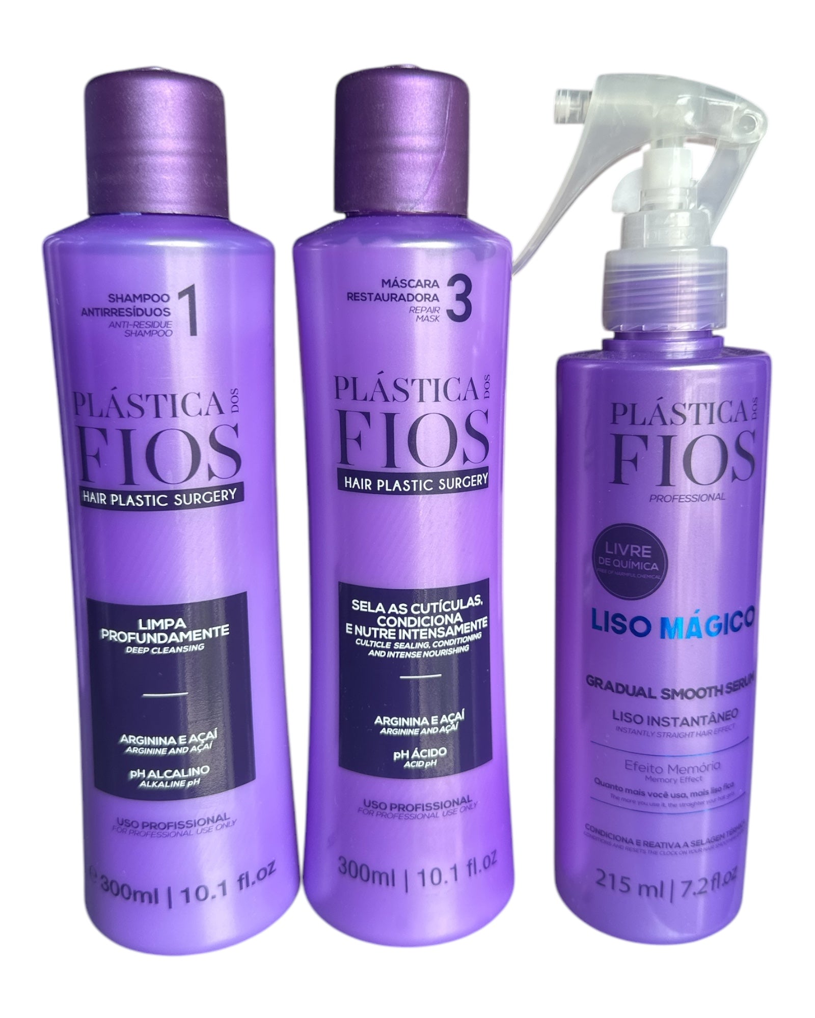 Cadiveu Plastica Dos Fios Sexy Hair Set. Detox Shampoo,Conditioner and Magic Fluid