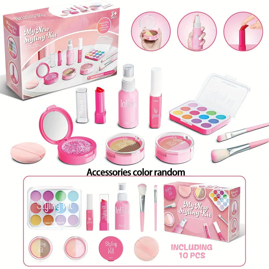 Children's Makeup Toy Set Simulated Beauty Makeup Box Set No Smearing No Liquid 10 Piece Non-toxic Set (Non Real Makeup)