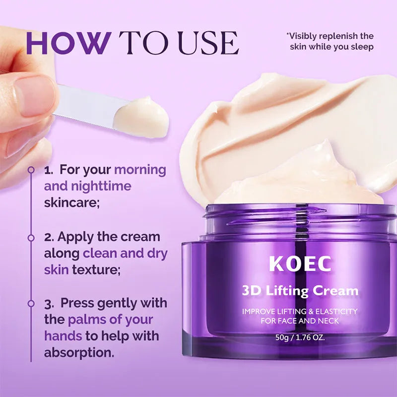 3D Face & Neck Lifting Cream,Skin Deep Hydration Firming Moisturizing Nourishing Anti-Aging,Improve Elasticity,Korean Skincare