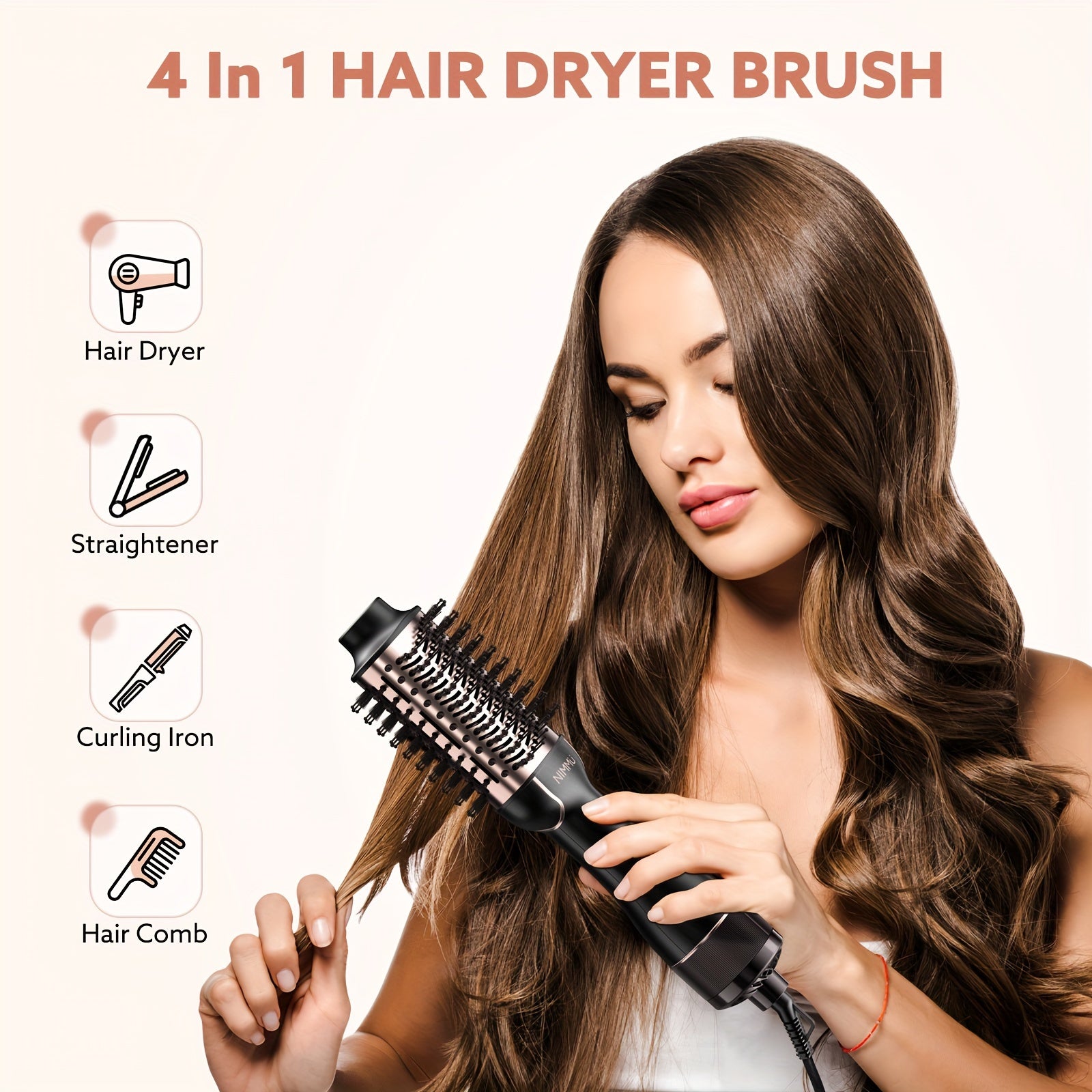 Round Hair Brush Blow Dryer, Hair Straightener Brush, Professional Salon Hot Air Brush For Drying Straightening Curling Volumizing Hair, Hair Dryer, Comb And Styler Volumizer Curly Iron In One Tool