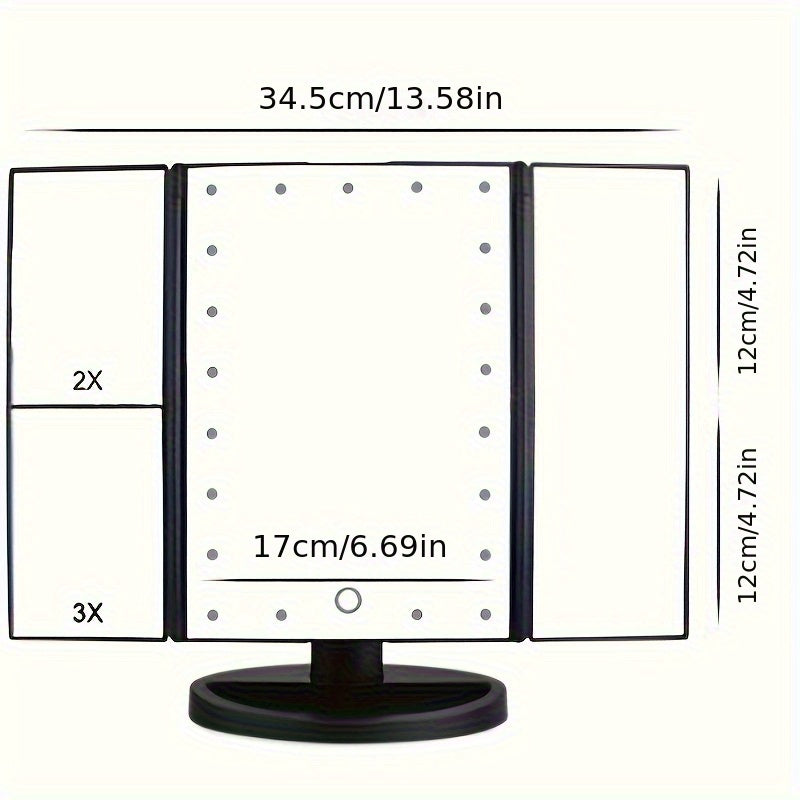 1pc Tri-folded Table Makeup Mirror - Standing Mirror With Lights, Smart LED Cosmetic Mirror, Multi-Color Adjustable Mirror, Double Door Folding Refill Mirror, USB Rechargeable, Desktop Makeup Mirror - For Women & Girls - Perf