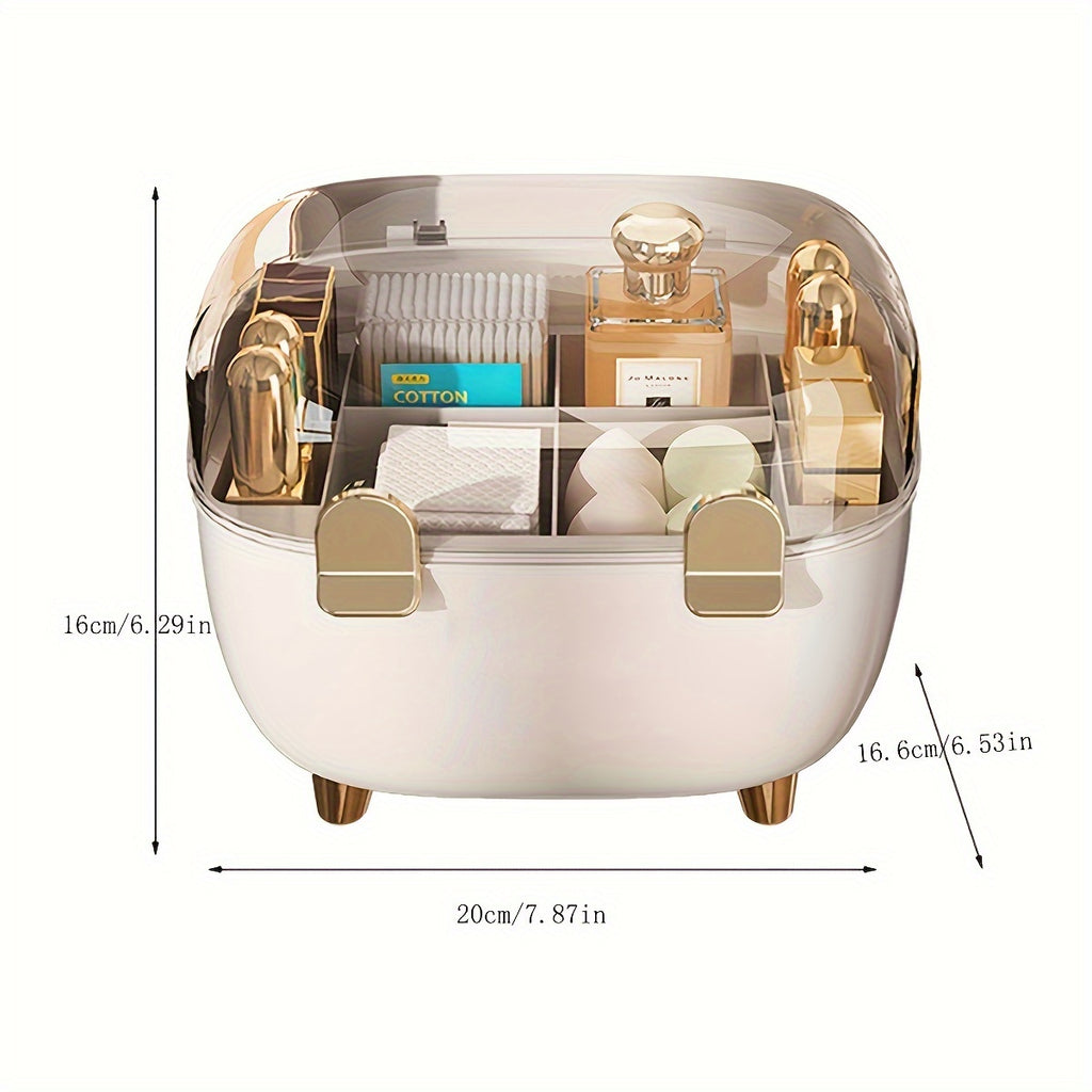 1pc Cosmetic Organizer with Transparent Lid - Makeup Vanity Storage Box, Lipstick, Perfume, Nail Polish, Brushes - Compact Bathroom & Desk Organizer with Open Compartments - Durable Plastic Construction - Space-Saving Vanity