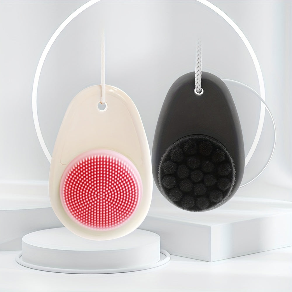 [2-in-1 Silicone Brush] 2-in-1 Dual-Sided Silicone Facial Cleansing Brush | Gentle Deep Pore Cleansing & Skincare Tool, Exfoliating Bristles, Soft Massage Tips, Travel-Friendly, Unscented, Ergonomic Design, Makeup Removal Too