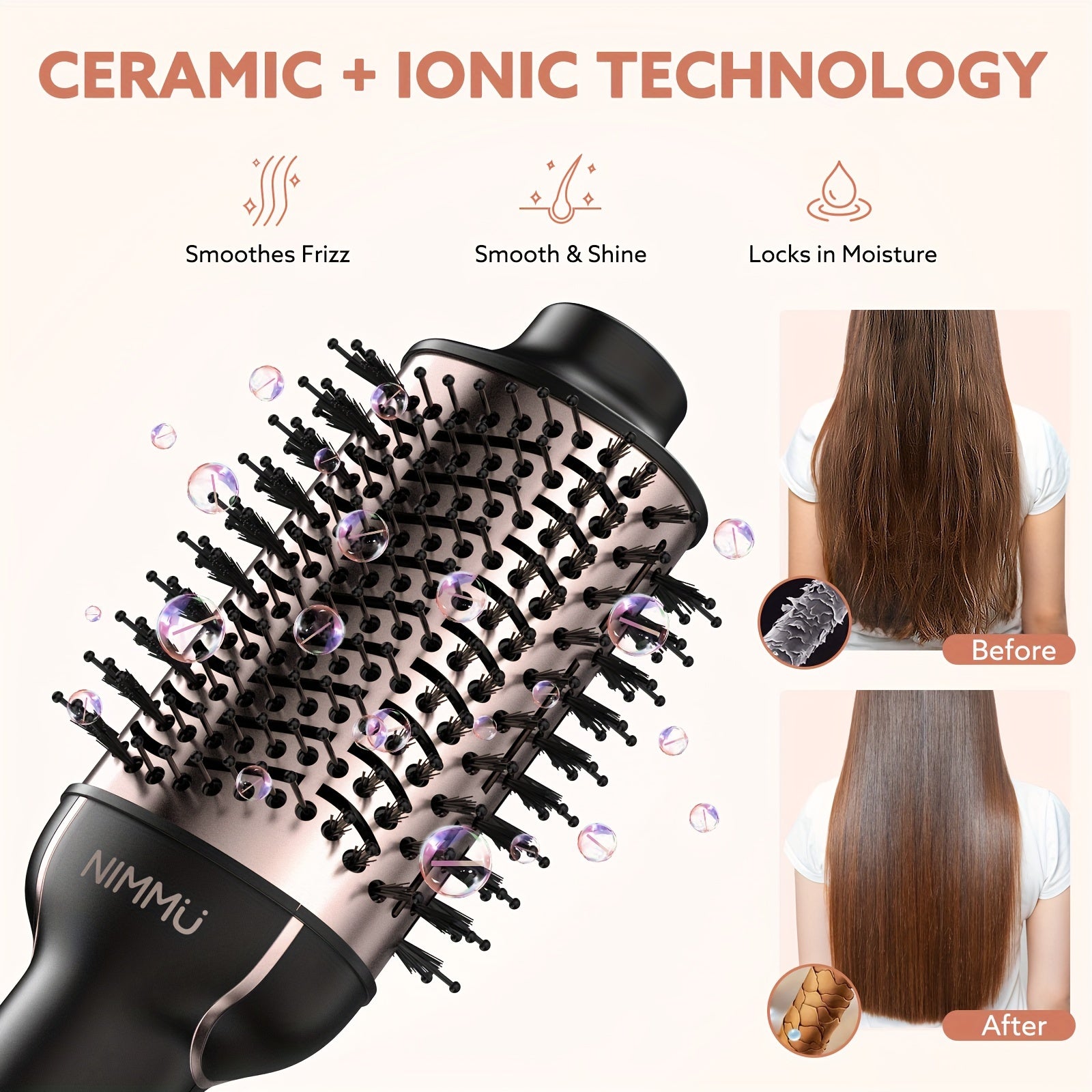 Round Hair Brush Blow Dryer, Hair Straightener Brush, Professional Salon Hot Air Brush For Drying Straightening Curling Volumizing Hair, Hair Dryer, Comb And Styler Volumizer Curly Iron In One Tool
