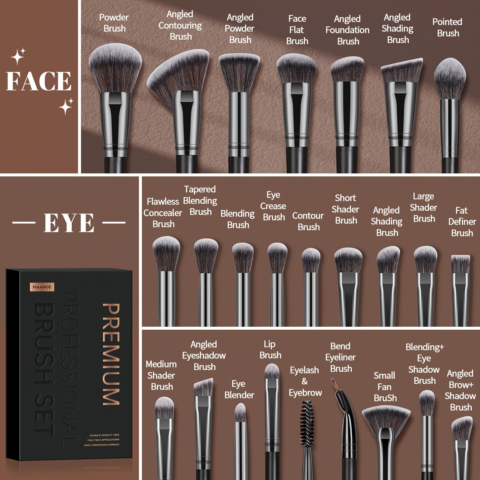 MAANGE • 25pcs Makeup Brush Set with a Paper Box • Including Blush, Foundation, Eyeshadow, And Concealer Brushes • A Complete Set of Professional Beauty Tools • Suitable for Beginners to Create Various Looks