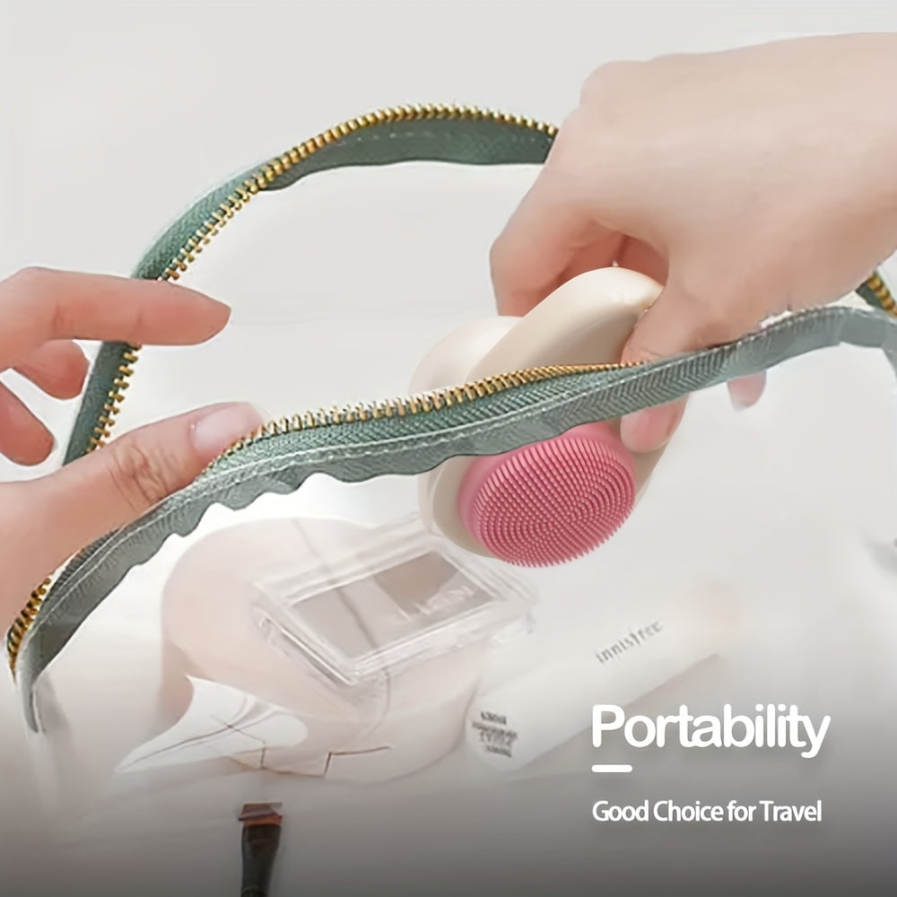 [2-in-1 Silicone Brush] 2-in-1 Dual-Sided Silicone Facial Cleansing Brush | Gentle Deep Pore Cleansing & Skincare Tool, Exfoliating Bristles, Soft Massage Tips, Travel-Friendly, Unscented, Ergonomic Design, Makeup Removal Too